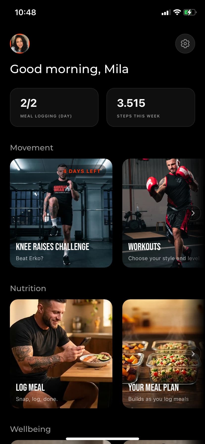 JunFit dashboard with your day at a glance