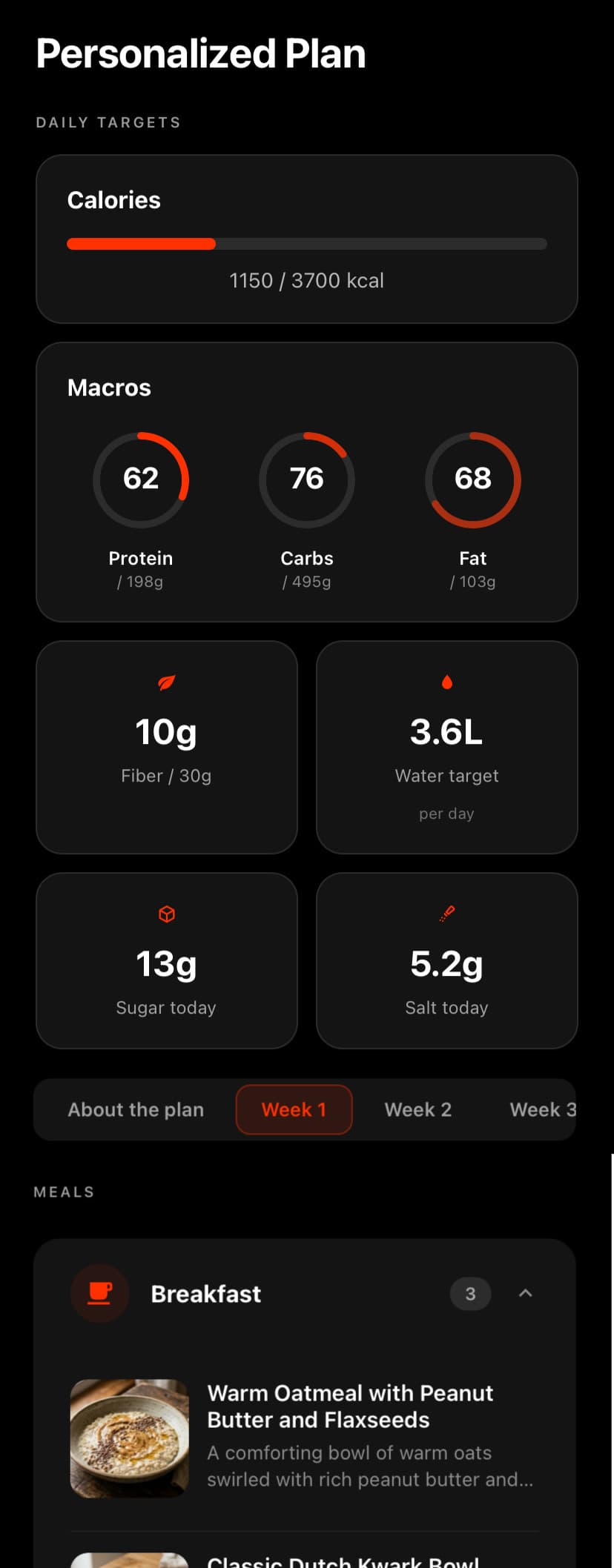 Your personalized plan with calories and macros